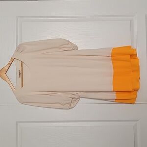 RW&Co Cream and Tangerine BabyDoll Dress with Half Length Sleeves and Pockets